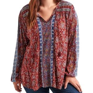Beaded Lucky Brand Printed Peasant Blouse